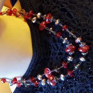 Red Pink and Silver Tone Beaded Necklace